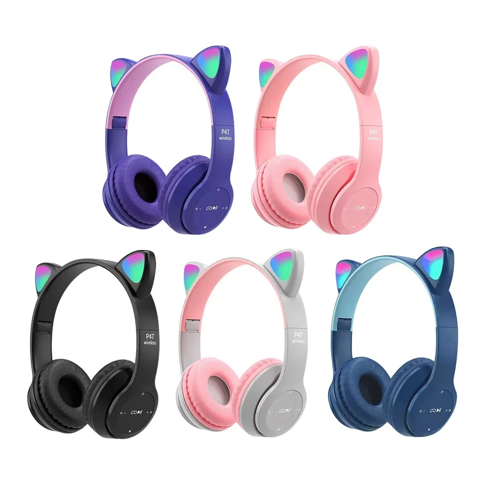 Headset Kompatibel Bluetooth T - Cat Ear Bluetooth Headset Led ulasan dan harga