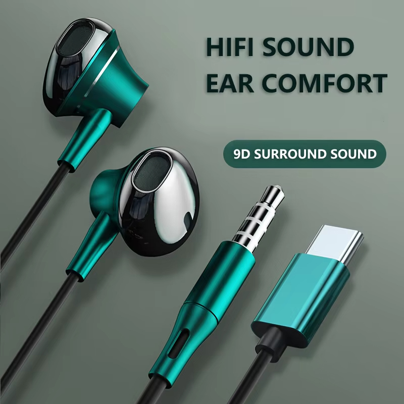 Headset Kontrol Volume Tipe C  - Type C Wired Earphones With Mic ulasan dan harga