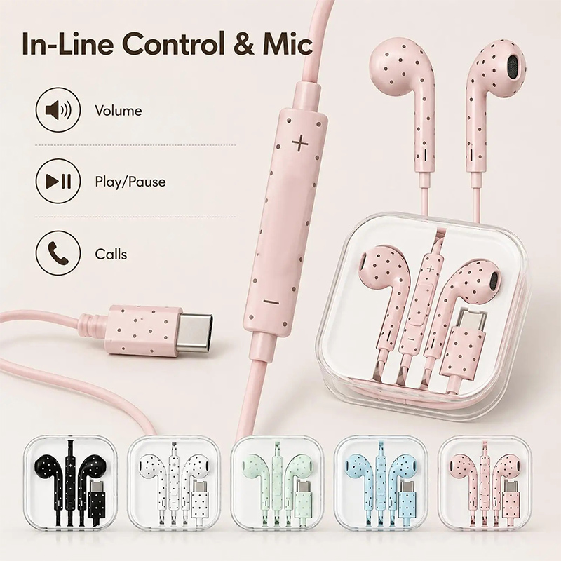 Earphone Kabel Tipe-C Motif Po - Type C Wired Earphones With Mic ulasan dan harga