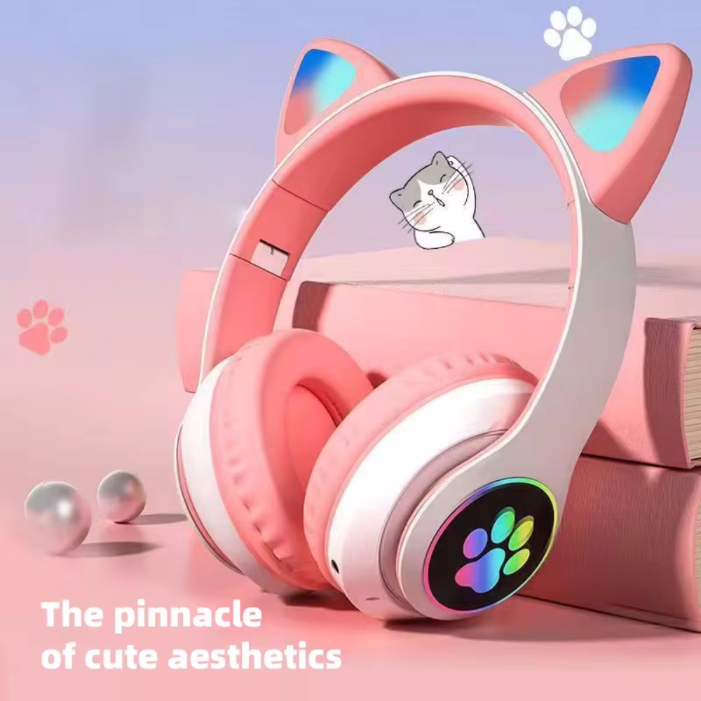 Headset Nirkabel Telinga Kucin - Cat Ear Bluetooth Headset Led ulasan dan harga