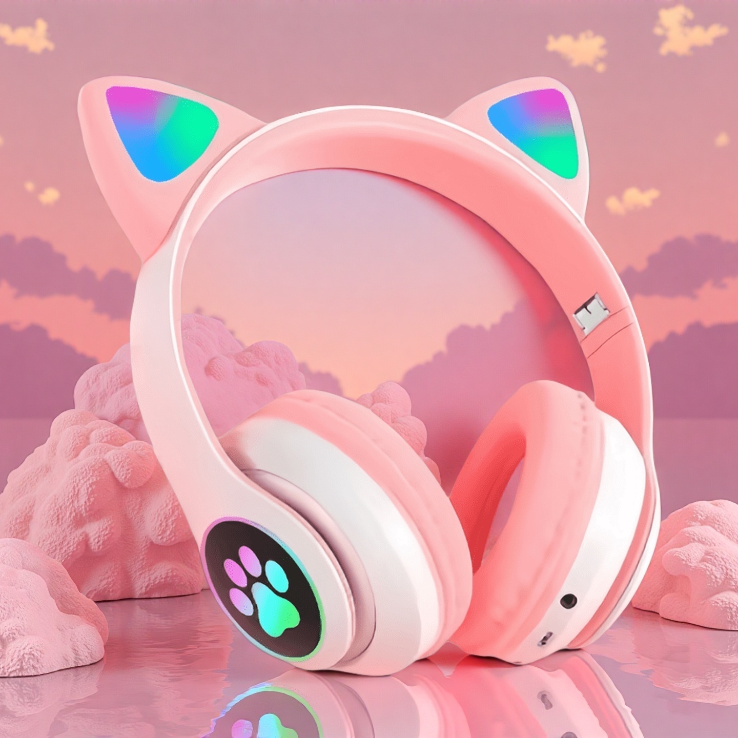 Headphone Nirkabel Telinga Kuc - Cat Ear Bluetooth Headset Led ulasan dan harga